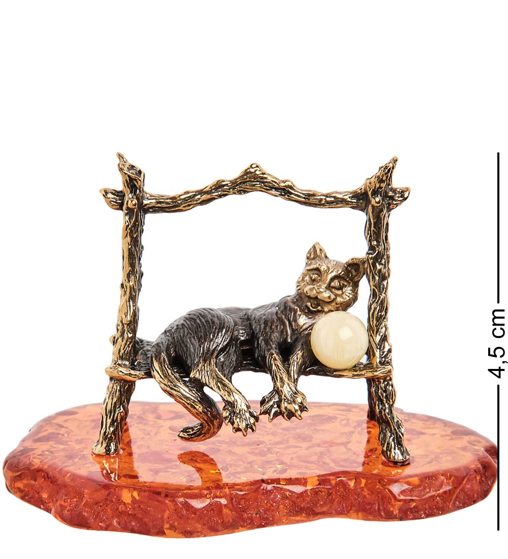 Народные промыслы AM-1920 Фигурка «Кот Сельский» (латунь, янтарь)