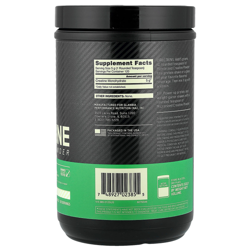 Optimum Nutrition, микронизированный порошок креатина, без добавок, 600 г