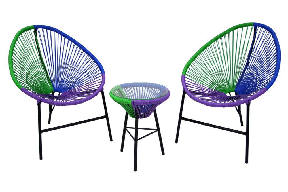 Набор мебели Garden Story Акапулько (2 кресла+стол Ø41см, каркас черный, сиденье син.,фиолет.,зелен.)