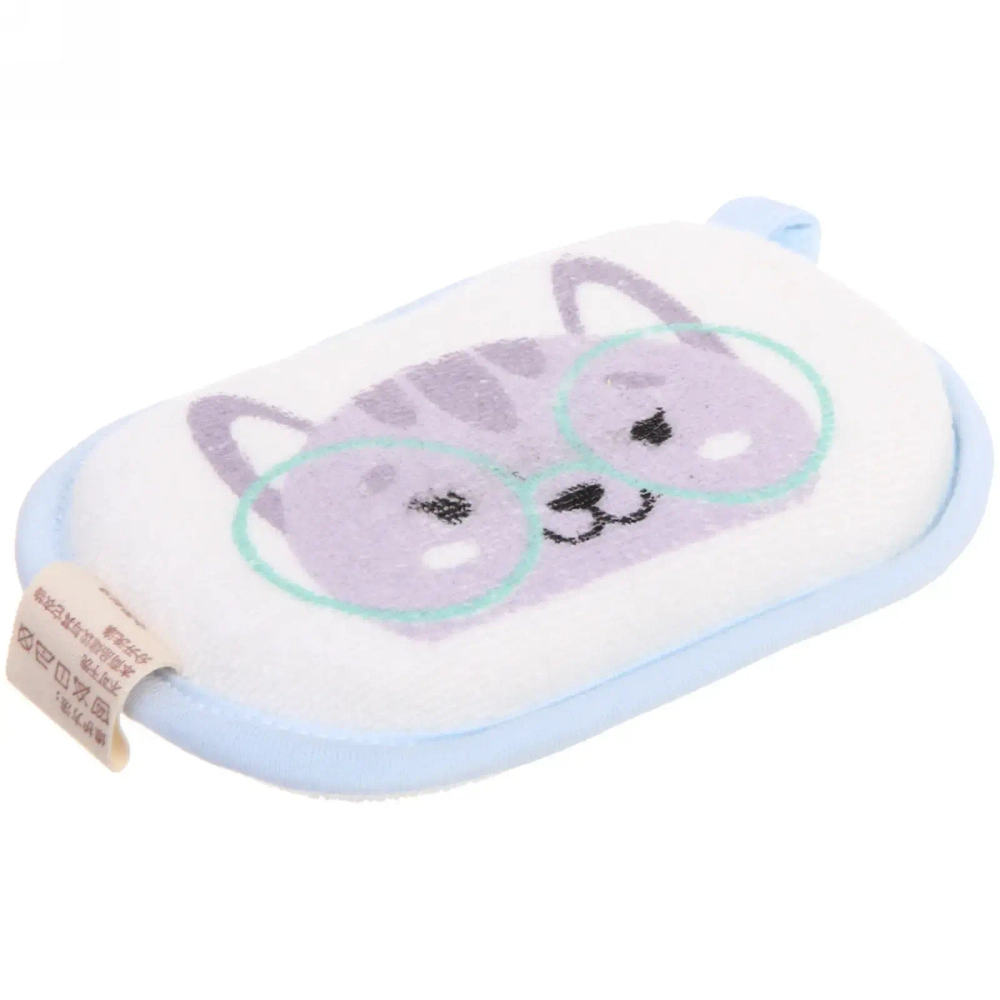 Губка для тела махровая детская «Happy baby - Котёнок Оливер» , 13*8,5 см (зип пакет и наклейка Ultramarine)✦