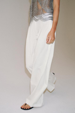 ZARA БРЮКИ WIDE-LEG С ЗАЩИПАМИ — ZW COLLECTION, БЕЛЫЙ