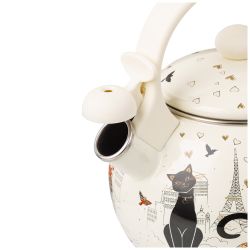 ЧАЙНИК AGNESS ЭМАЛИРОВАННЫЙ СО СВИСТКОМ, СЕРИЯ "ПАРИЖСКИЕ КОТЫ" 2,2Л, ИНДУКЦИОННОЕ ДНО