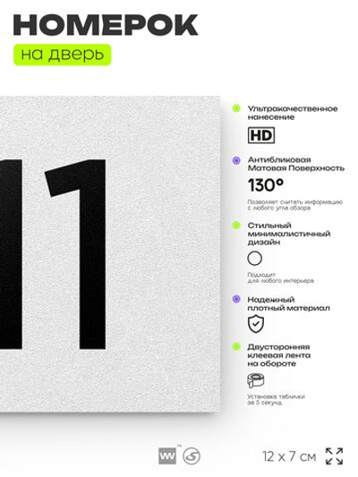 Номер на дверь 911, табличка на дверь для офиса, квартиры, кабинета, аудитории, склада, белая 120х70 мм, Айдентика Технолоджи