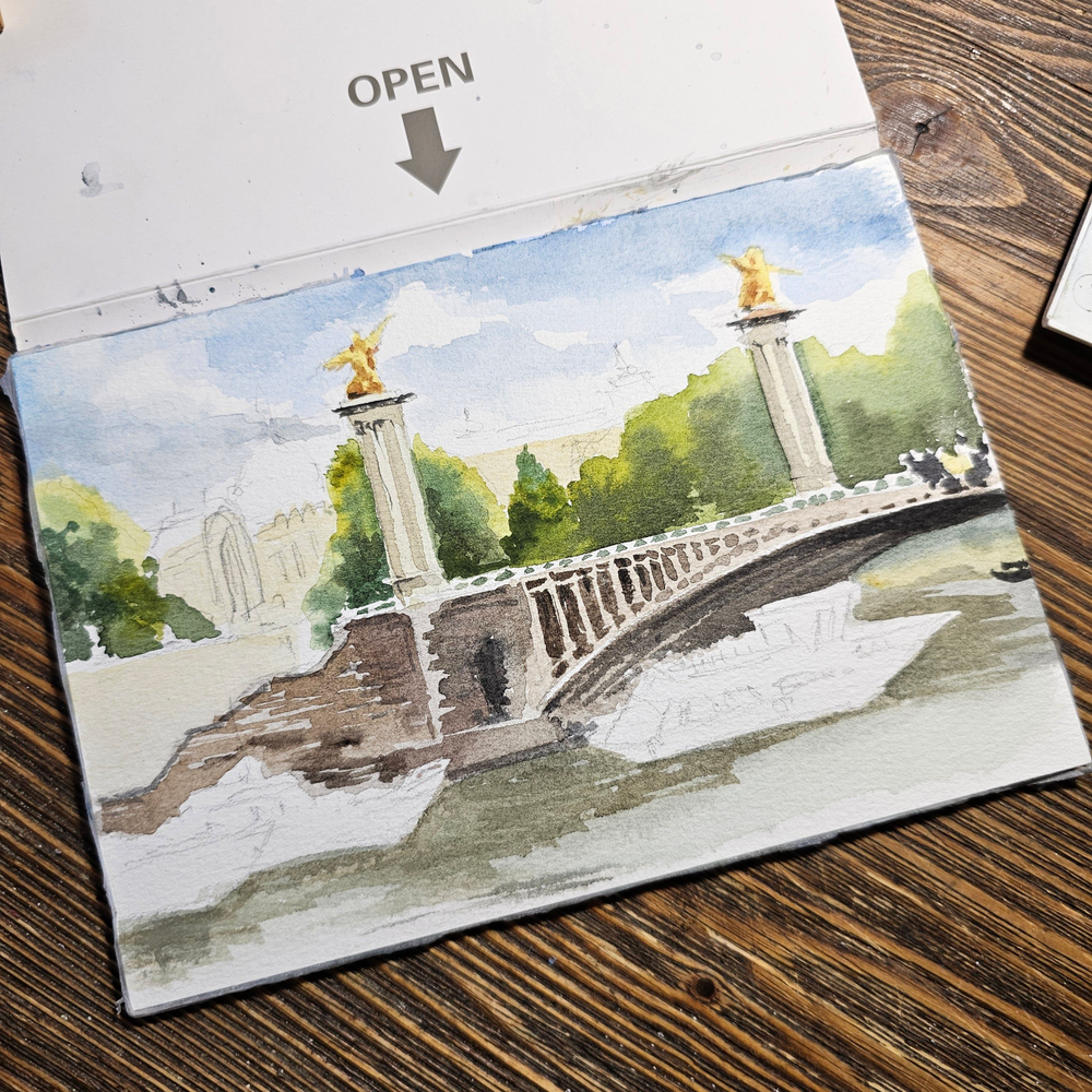 Картина авторская акварельная в паспарту 21х30 см на стену для интерьера "Мост Александра III. Париж"