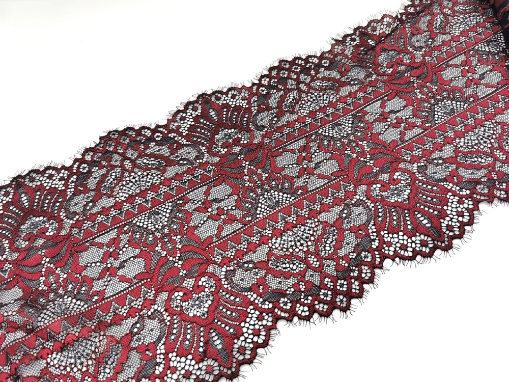 Эластичное кружево, 23 см, черное и винное, м