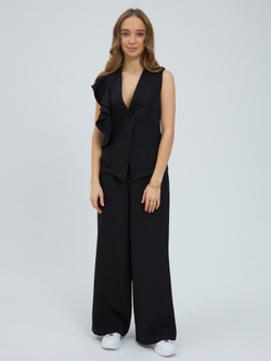 Костюм нарядный двойка брючный с жилеткой чёрный