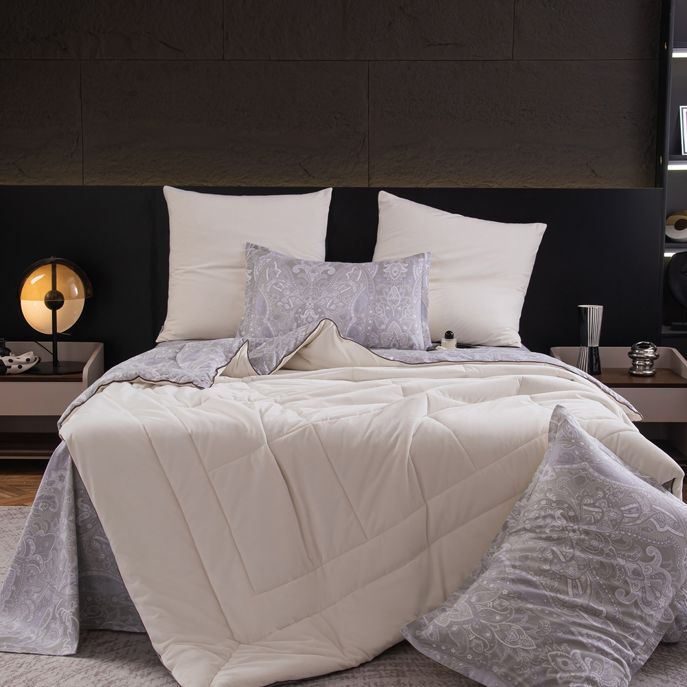 КПБ на резинке Сатин Velouria Luxe с Одеялом VLR002, Евро, 4 наволочки, простынь 180*200*25