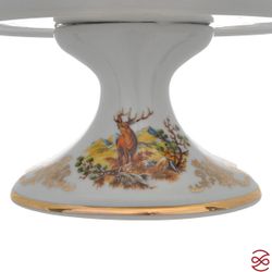 Блюдо овальное на ноге Queen's Crown Aristokrat Охота бежевая 28 см