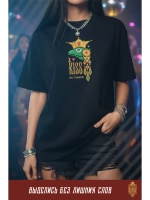 Футболка с вышивкой черная Kiss me Лягушка