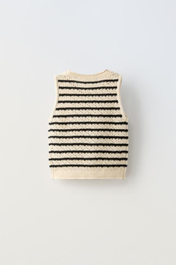 ZARA ТРИКОТАЖНЫЙ ТОП ИЗ КРУЖЕВА КРОШЕ В ПОЛОСКУ, ПОЛОСКИ