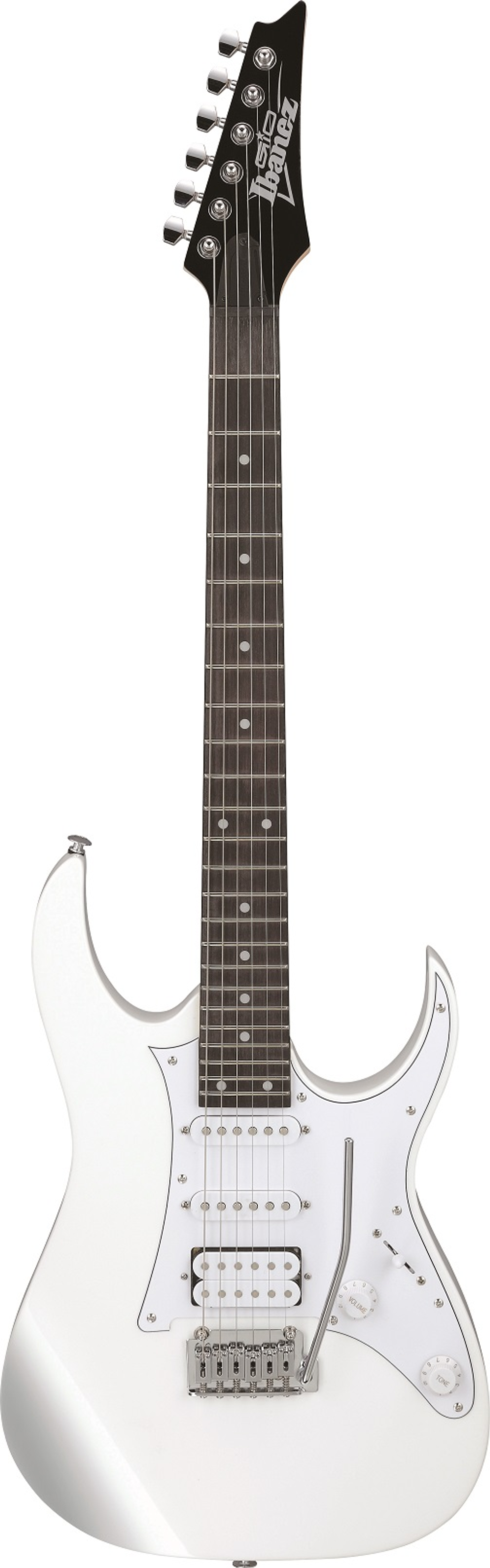 IBANEZ GRG140-WH электрогитара, цвет белый, 24 лада. Материал корпуса - липа, грифа - клен. Звукосниматели - Infinity: S/S/H.
