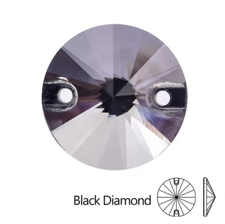 Стразы пришивные, Rivoli, Black Diamond, 215, 12mm, (28 ea/pkg), 5A+, (F2)