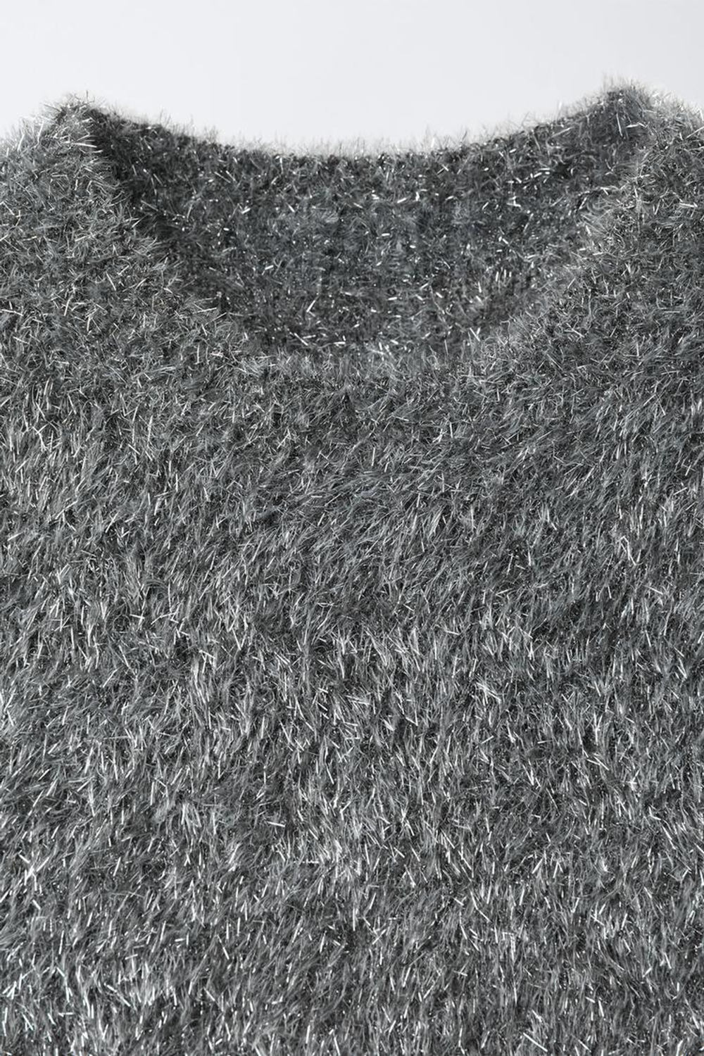 ZARA СВИТЕР ИЗ ВОРСИСТОГО ТРИКОТАЖА С БЛЁСТКАМИ, СЕРЕБРИСТЫЙ