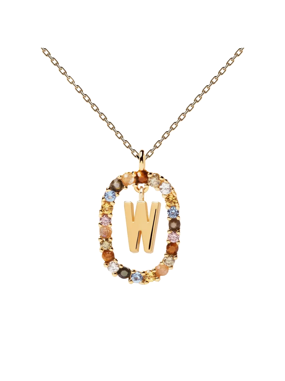 Колье Буква W серебро 925 пробы покрытое золотом