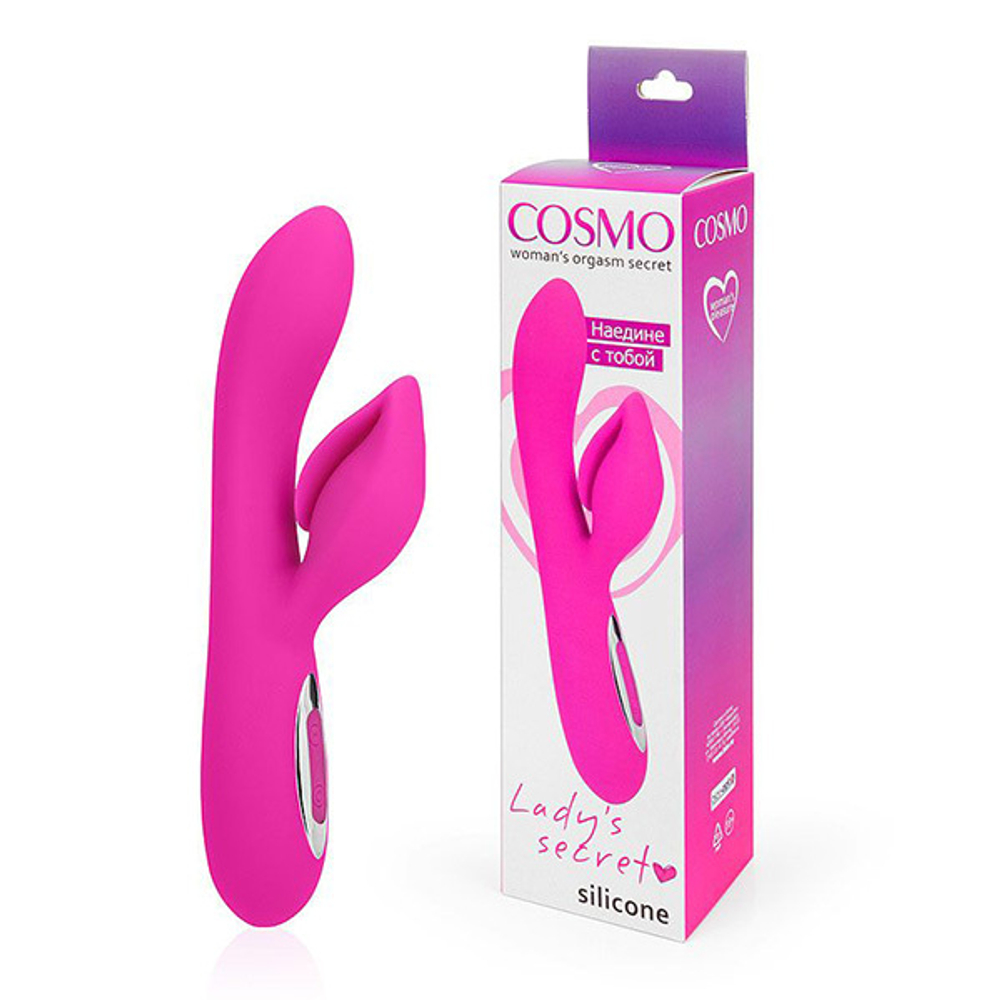 Розовый вибромассажер 20см с отростком в виде бутона Bior Toys Cosmo CSM-23131