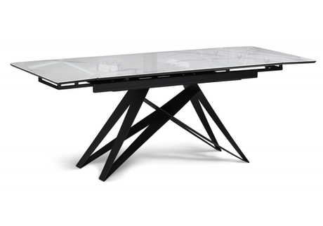 Стол стеклянный Woodville Блэкберн 140(200)х80 кристл белый мрамор, черный
