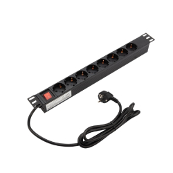 PROconnect (04-0309) Блок розеток 19", 1U, 10А, 8 розеток, корпус алюминий, со шнуром питания