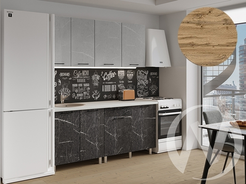 Кухня Мэйбл 1.8м (корпус белый/мрамор лайт; мрамор дарк) 26мм дуб вотан