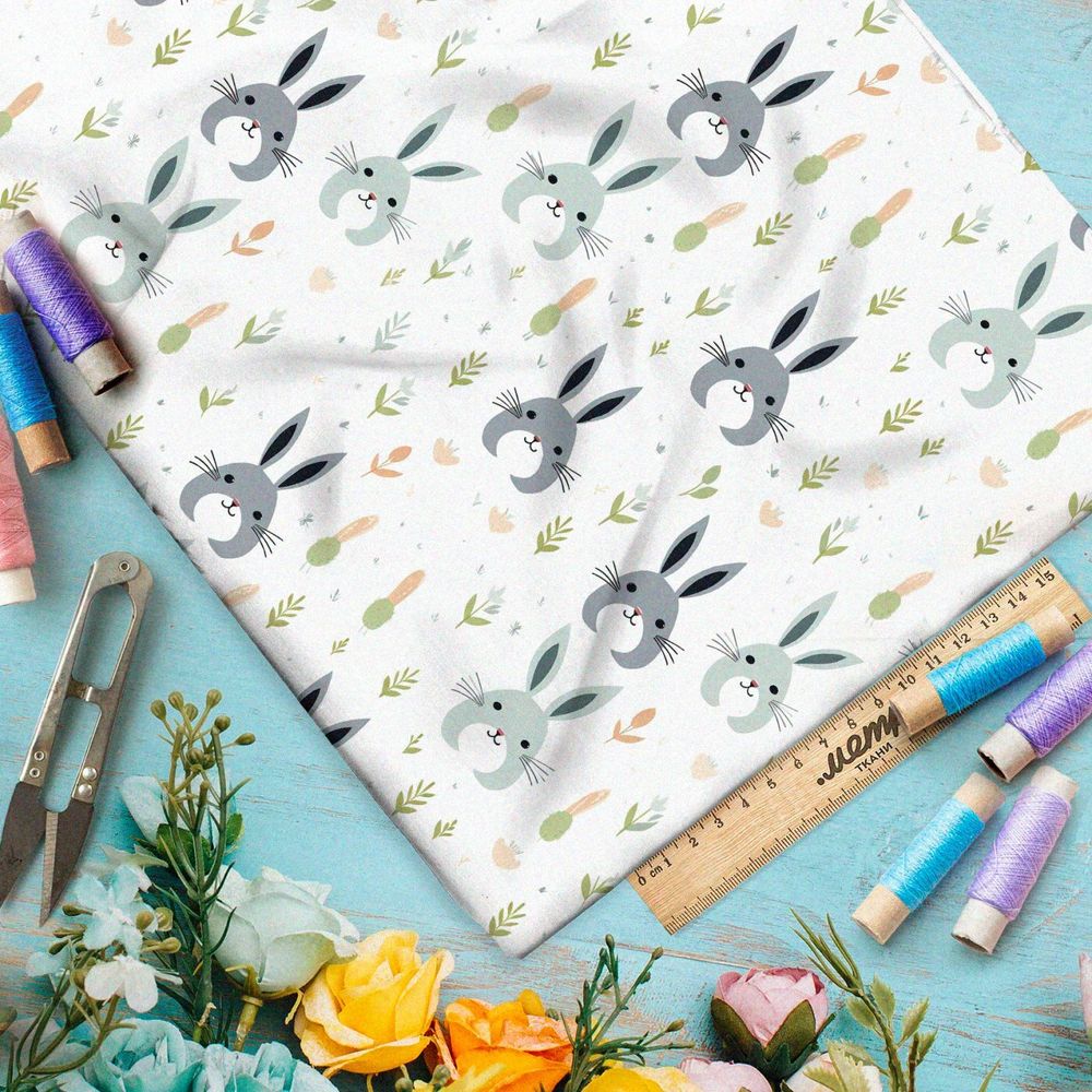 Ткань премиум дюспо мультяшные зайцы