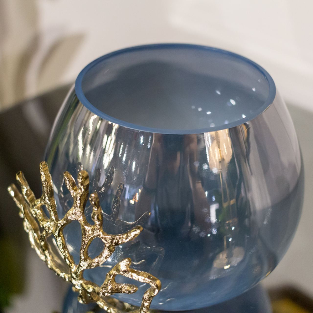 Подсвечник Garda Decor 69-21359 настольный, металл, стекло, цвет золото, 12 см.