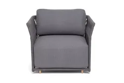 "Лугано" кресло плетеное из роупа, каркас алюминий темно-серый (RAL7024) муар, роуп темно-серый круглый, ткань темно-серая YB25-0027