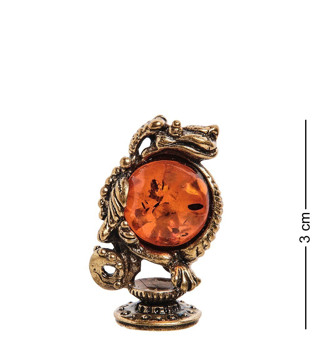 Народные промыслы AM-2792 Фигурка «Дракон на подставке» (латунь, янтарь)