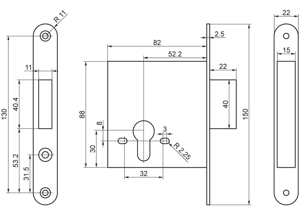 Замок врезной ЗВ1-2/01.СП.60-ZN.КН-005 89500