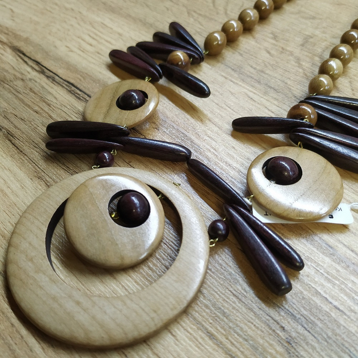 Колье Ангелина, дерево, цвет светло-кор., вишневый, 60 см