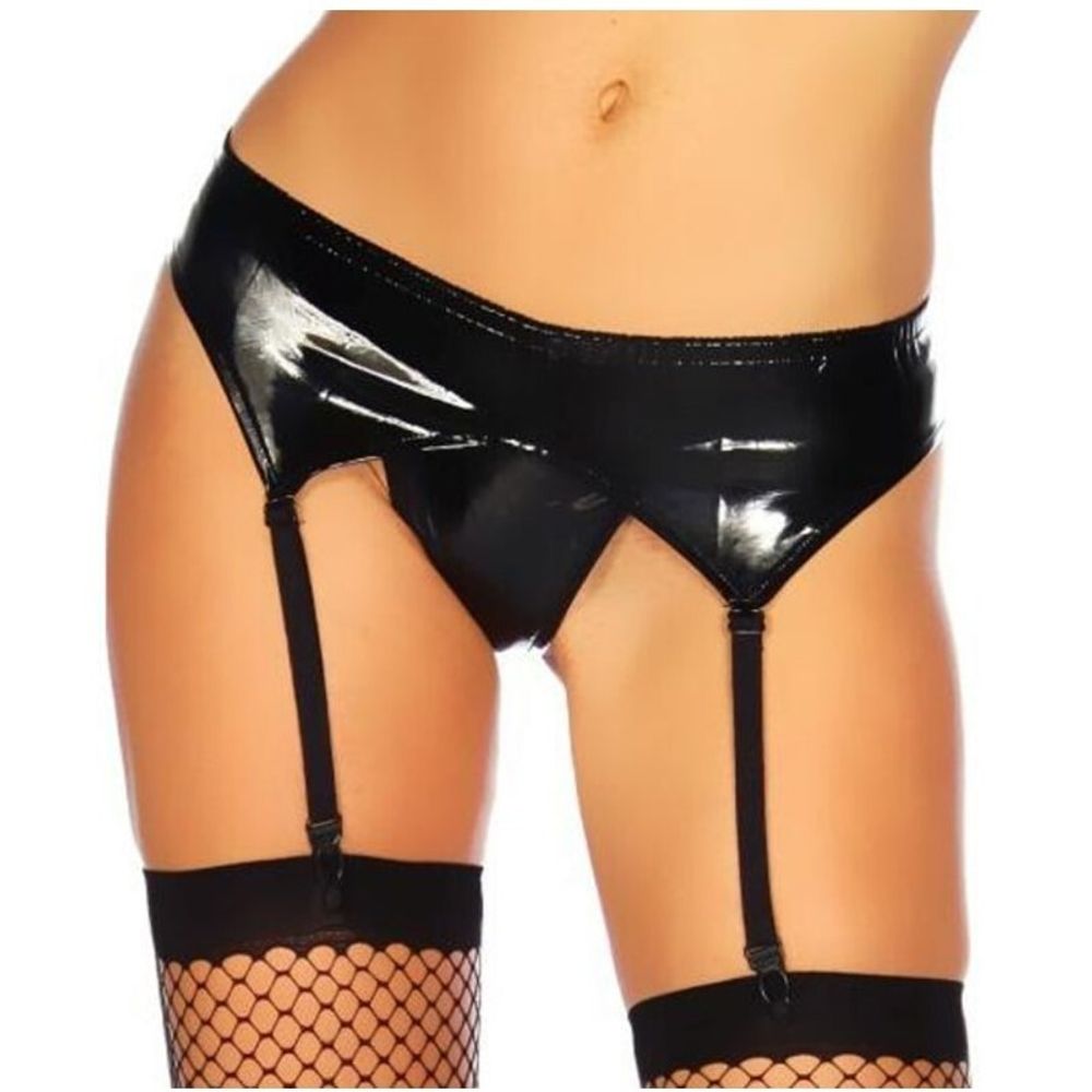 Женские трусы стринги с подвязками для чулок черные Romeo Rossi 9172