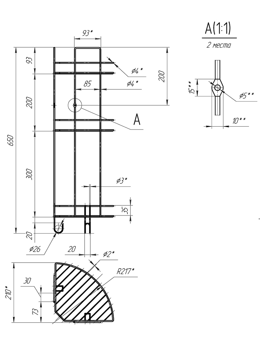 Полка для душа DIWO Тула P.Tu.3/2.Ch угловая, подвесная, матовый хром, с крючками, на присосках