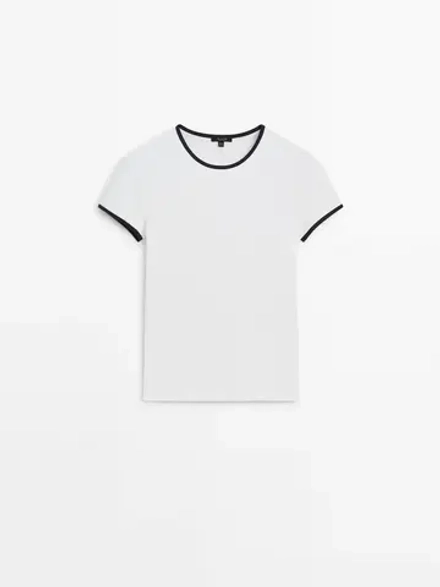 Massimo Dutti Футболка с контрастными деталями, белый