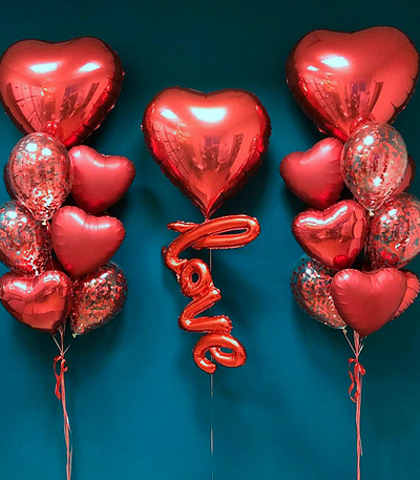 2 букета с сердцами + Сердце+Love