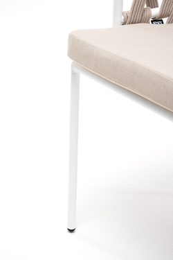 "Диего" стул плетеный из роупа, каркас из стали белый муар, роуп бежевый круглый, ткань бежевая 15052