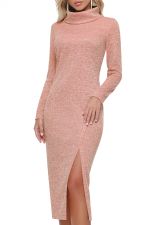 Платье-водолазка персиковое с разрезом DStrend (Акция)