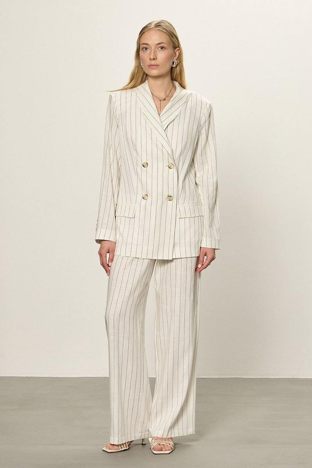 Жакет лен белый в полоску