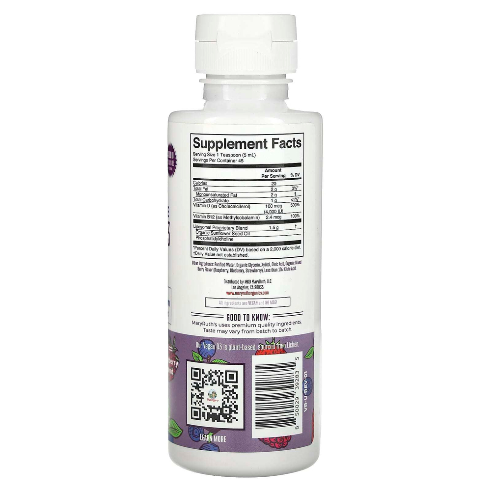 MaryRuth's, Megadose Vitamin D3, липосомальный витамин D3, ягодное ассорти, 4000 МЕ, 225 мл (7,6 жидк. унции)