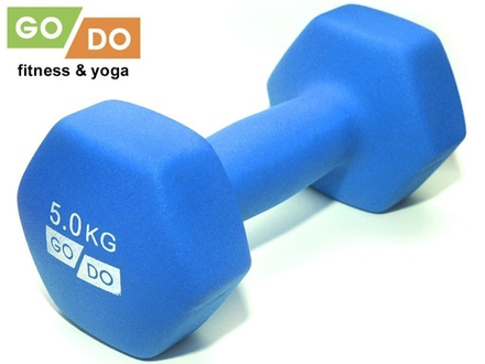 Гантель GO DO в виниловой матовой неопреновой оболочке. Вес 5 кг.  (Голубой)