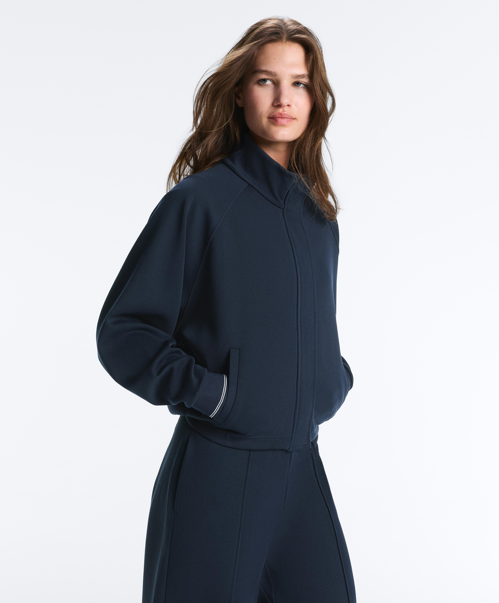 Oysho Куртка пике из хлопка с контрастным Piping, синий