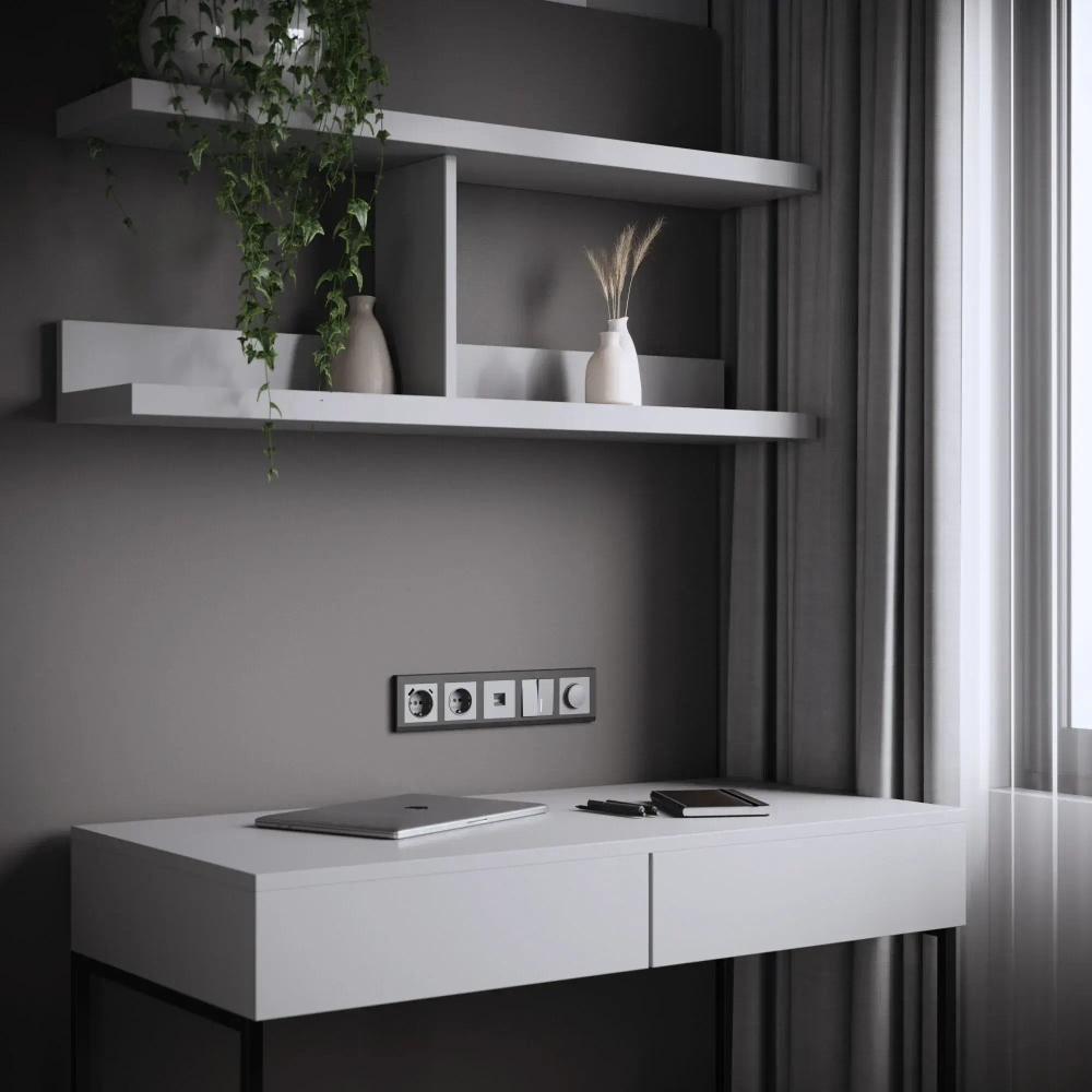 Розетка с заземлением, шторками и USB тип A+C(серебряный матовый) W1171765