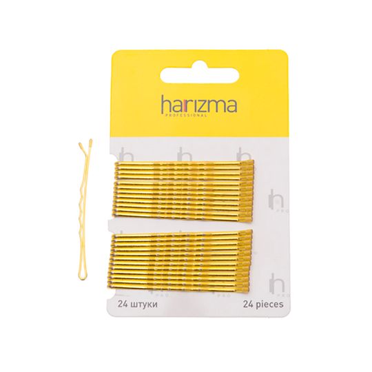 Невидимки для волос Harizma, 60 мм, волна, золото, 24 шт (h10536-19)