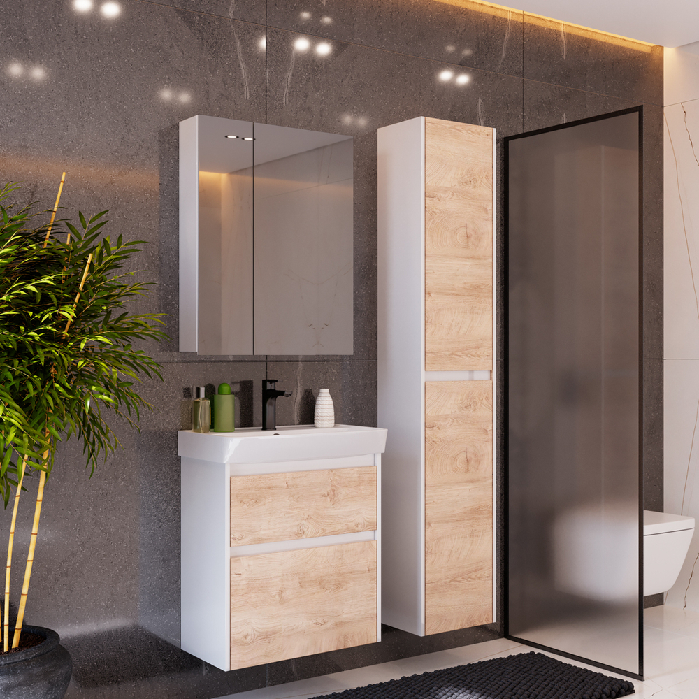 Шкаф зеркальный Lemark UNIVERSAL 60х80 см 2-х дверный, цвет корпуса: белый глянец