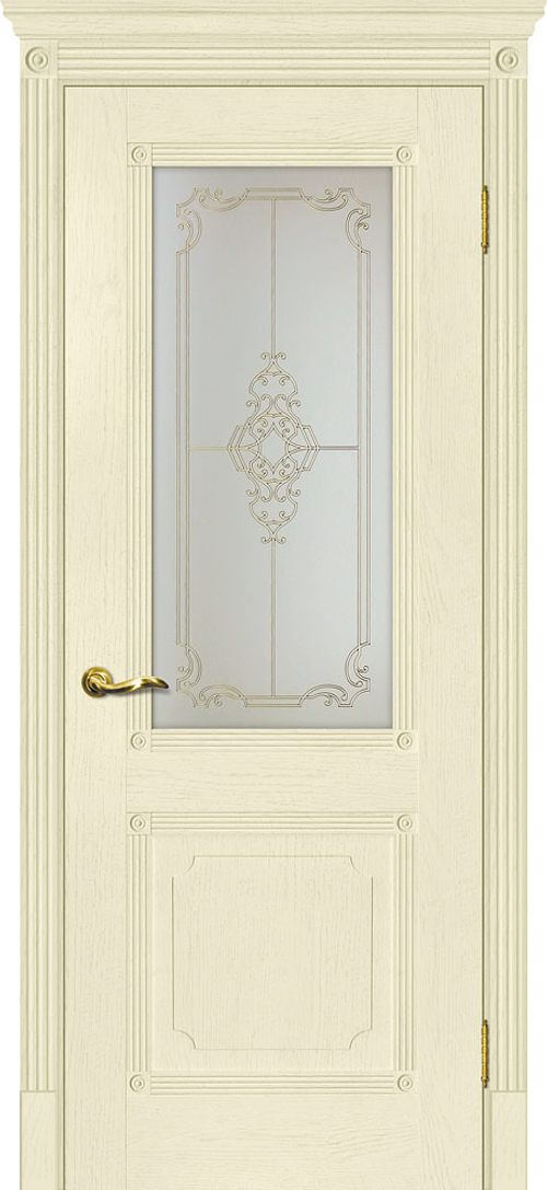 Дверь Флоренция-2 / Цвет Ваниль / Сатинат, контурный полимер золото / Двери МАРИАМ