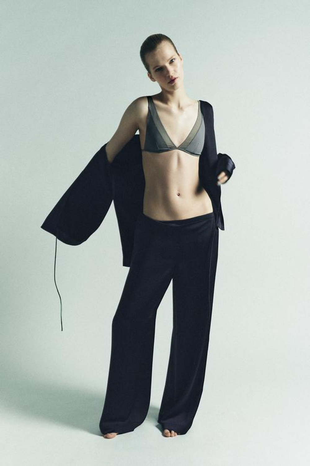 ZARA АТЛАСНЫЕ БРЮКИ С ВЫСОКОЙ ПОСАДКОЙ, МОРСКОЙ ЯРКО-СИНИЙ