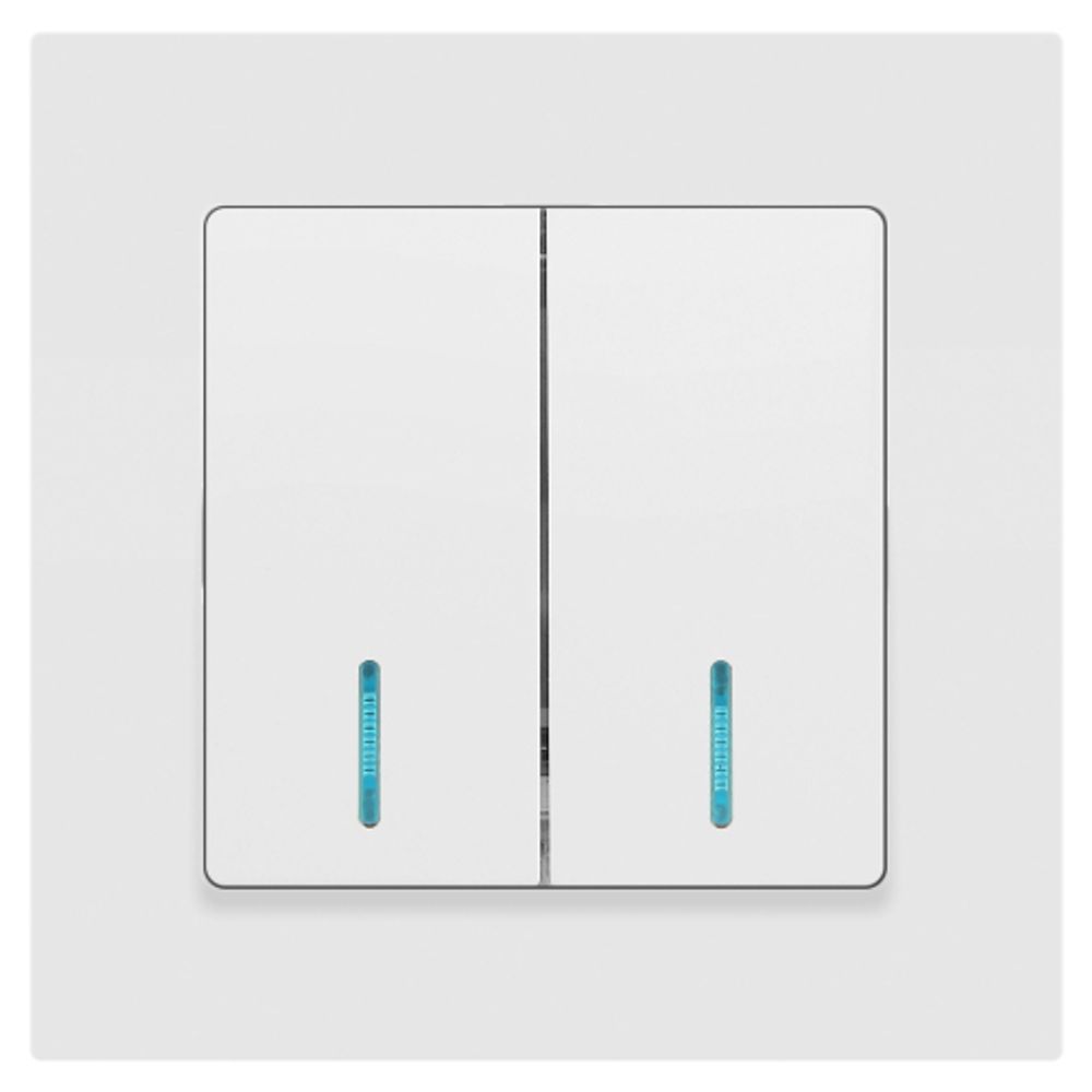 Выключатель Intro Accent 6-105-01М двойной с подсветкой, 10А-250В, IP20, СУ, AL/CU, белый матовый