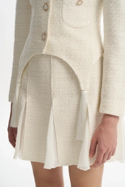 Жакет с кисточками твидовый белый