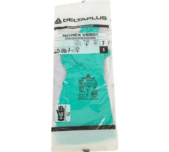 Перчатки химическистойкие нитрильные с хлопковым напылением NITREX VE801 Delta Plus VE801VE07