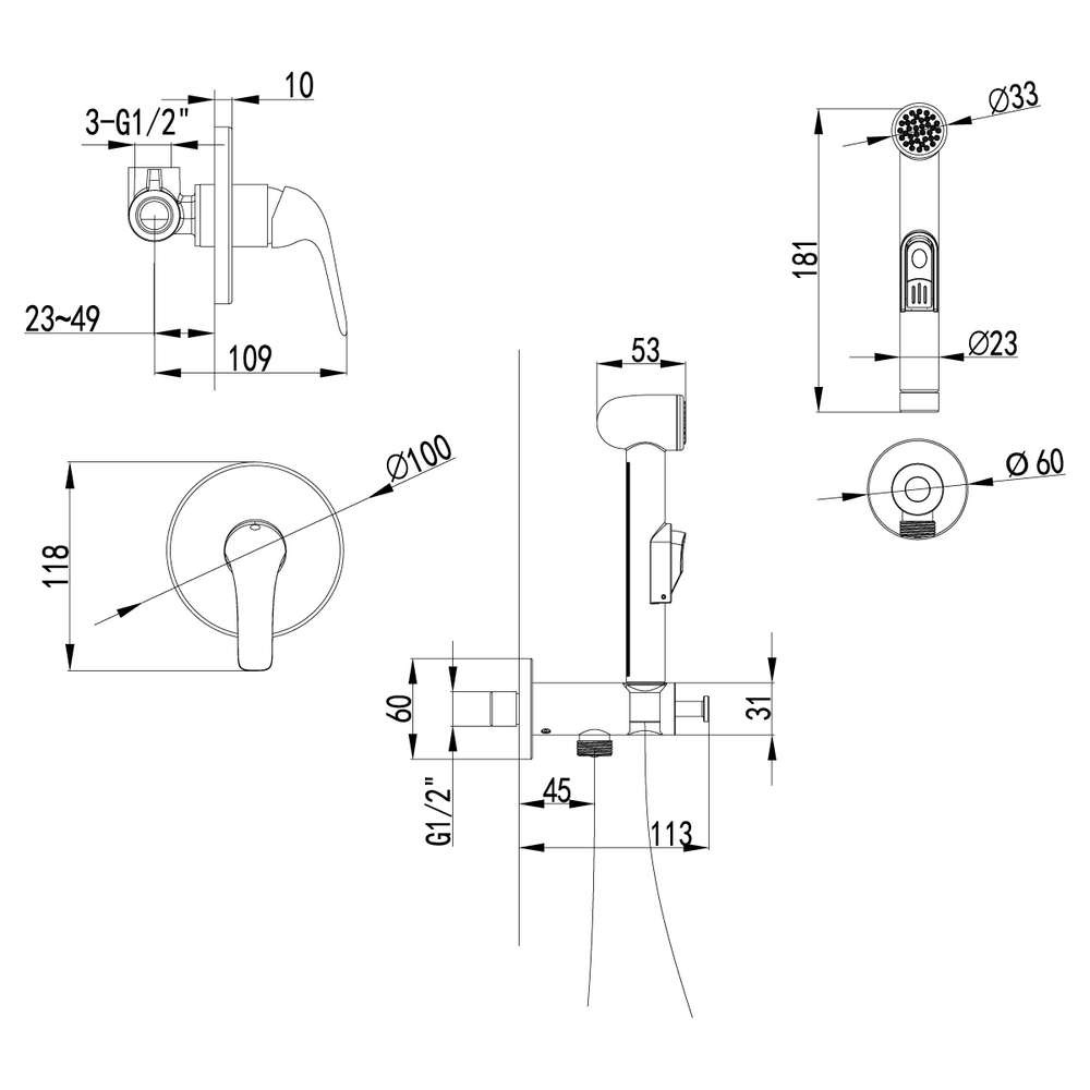 LM1219C плюс Эдванс Смеситель с гигиеническим душем, встраиваемый, хром
