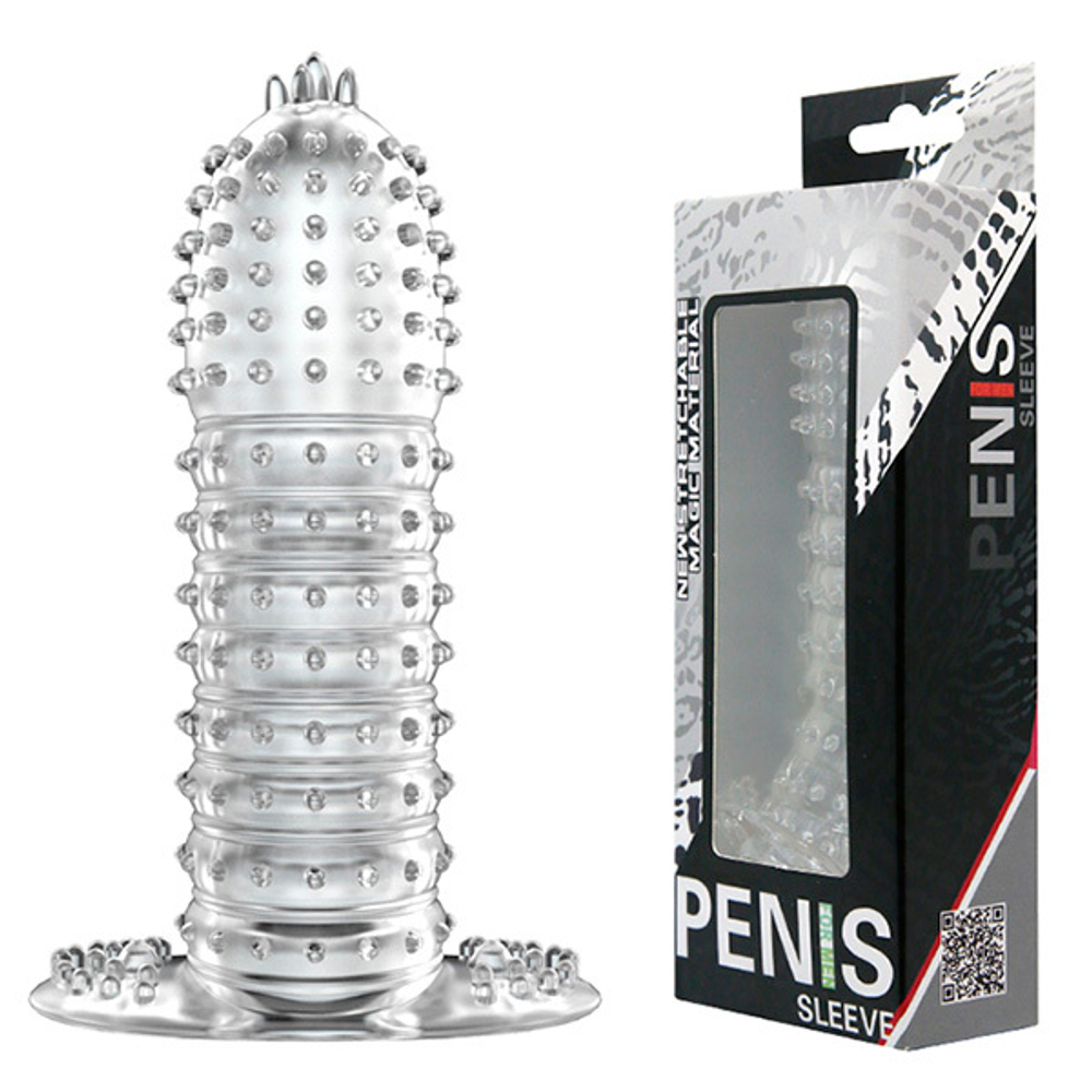 Прозрачная насадка на фаллос 13,5см с закрытой головкой Baile Sleeve BI-010045D
