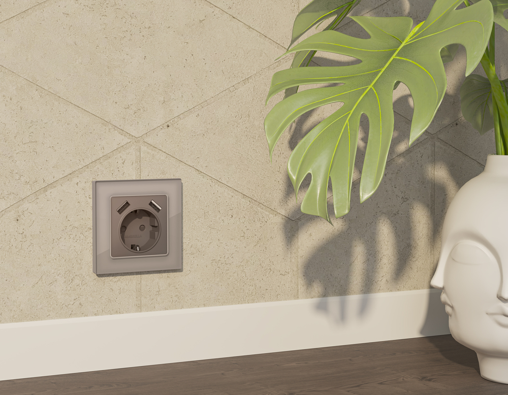 MA369010 Комплект механизма электрической розетки ALFA Серо-бежевый матовый 2USB A+A 18W (быстрая зарядка) с/з QUANT (AP3690, VM155)