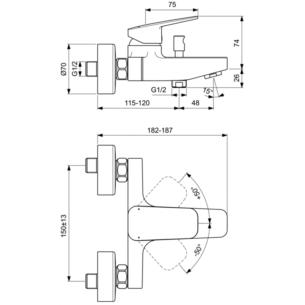 Настенный смеситель для ванны/душа Ideal Standard CERAPLAN BD256AA